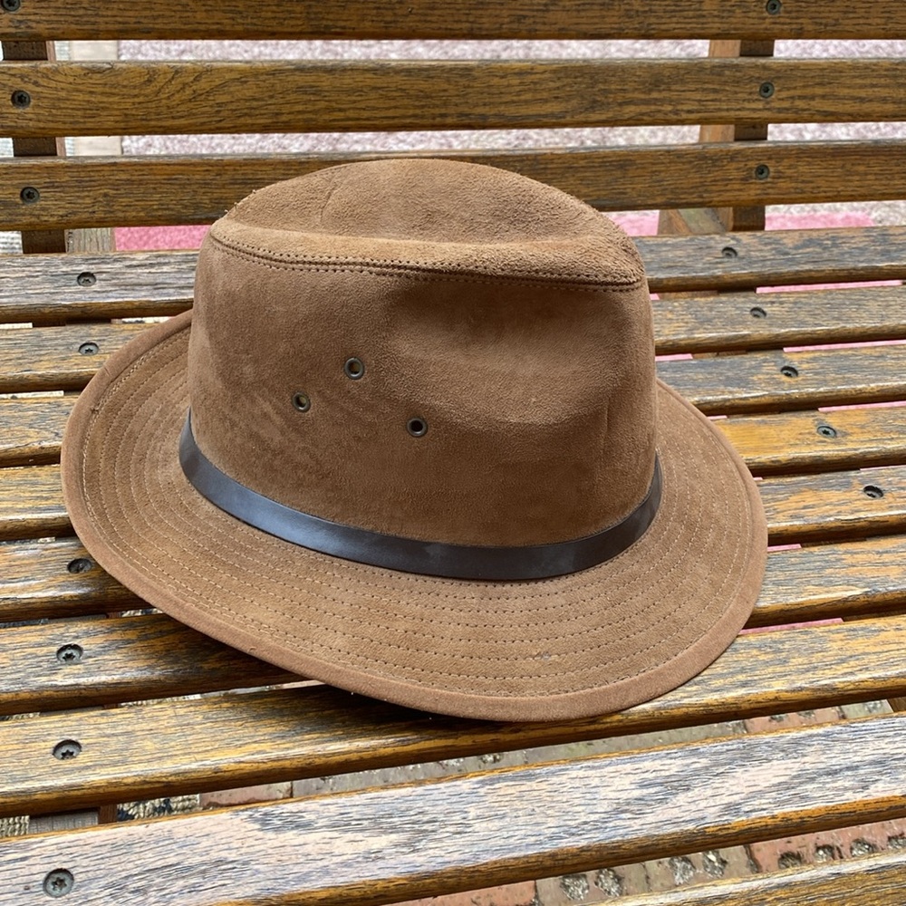 Brown Suede Fedora Hat Deerskin Trading Post Medium